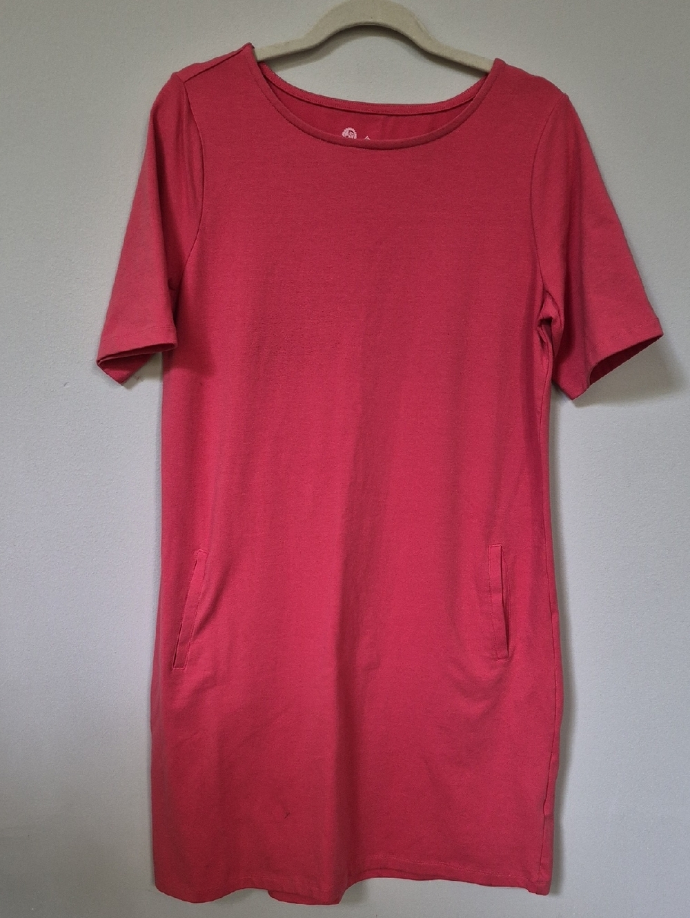 sahalie Dress Womens L Rose Coral Crewneck Tee Shirt Knit Pocketed Casual Sporty